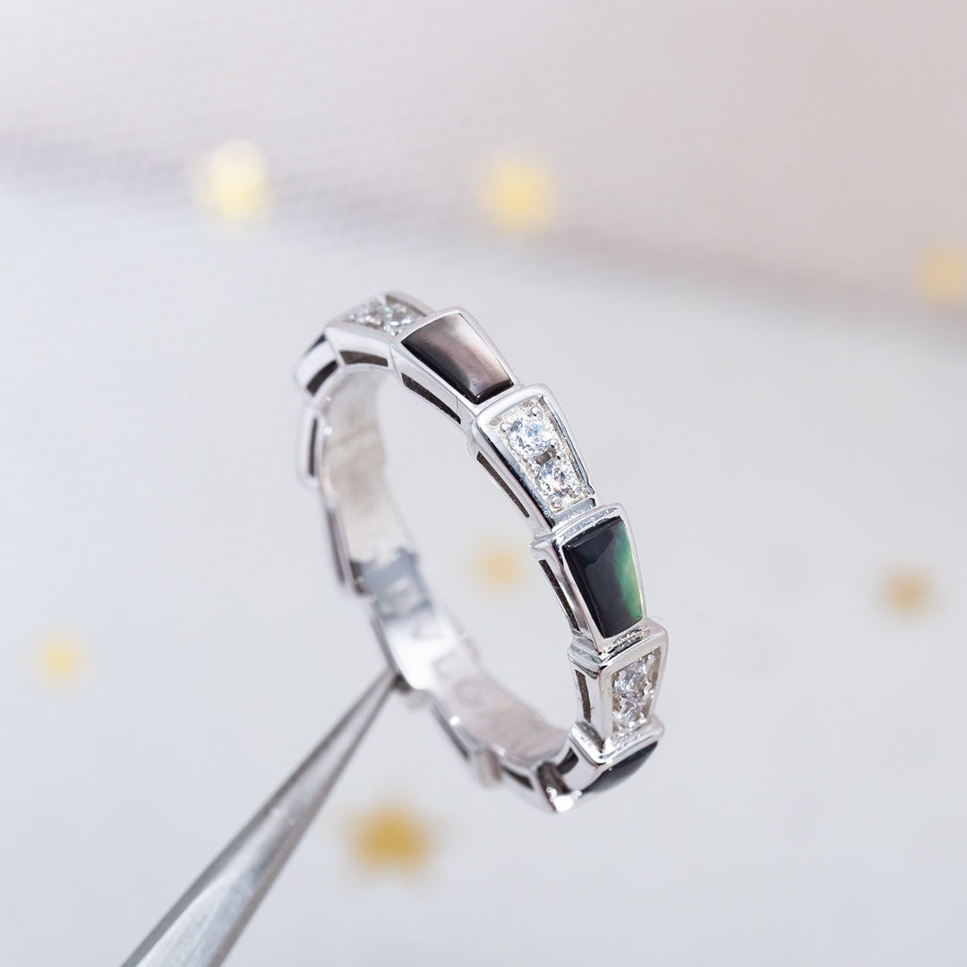 [⭐Mirelle]SERPENTI RING SILVER  DIAMOND BLACK MOP 3MM