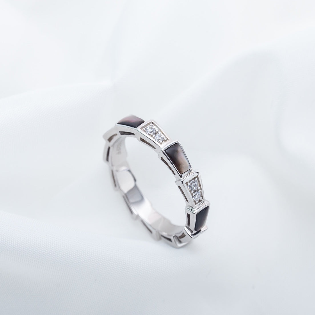 [⭐Mirelle]SERPENTI RING SILVER  DIAMOND BLACK MOP 3MM