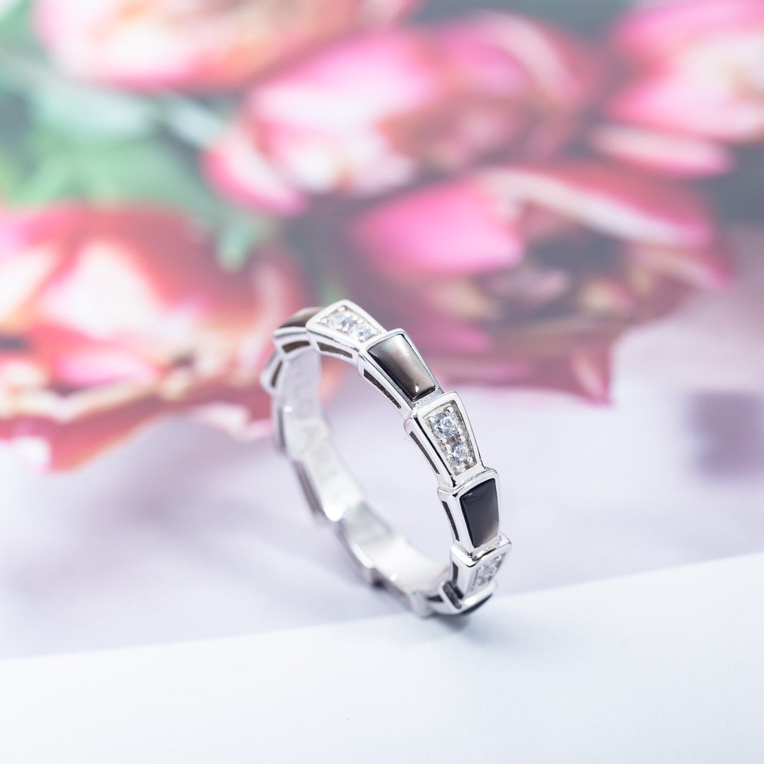 [⭐Mirelle]SERPENTI RING SILVER  DIAMOND BLACK MOP 3MM