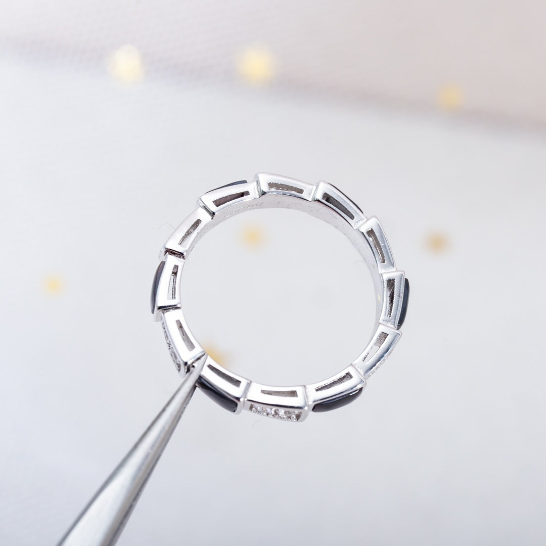 [⭐Mirelle]SERPENTI RING SILVER  DIAMOND BLACK MOP 3MM