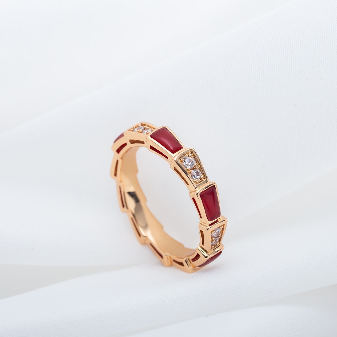 [⭐Mirelle]SERPENTI RING PINK GOLD CARNELIAN DIAMOND 3MM