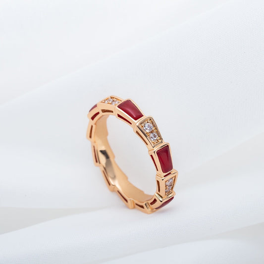 [⭐Mirelle]SERPENTI RING PINK GOLD CARNELIAN DIAMOND 3MM