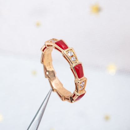 [⭐Mirelle]SERPENTI RING PINK GOLD CARNELIAN DIAMOND 3MM