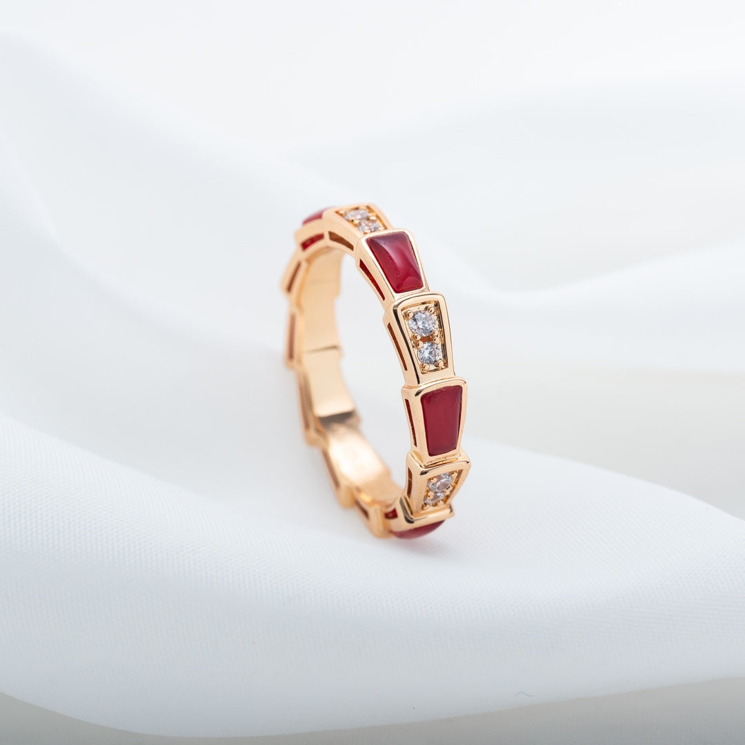 [⭐Mirelle]SERPENTI RING PINK GOLD CARNELIAN DIAMOND 3MM