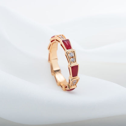 [⭐Mirelle]SERPENTI RING PINK GOLD CARNELIAN DIAMOND 3MM