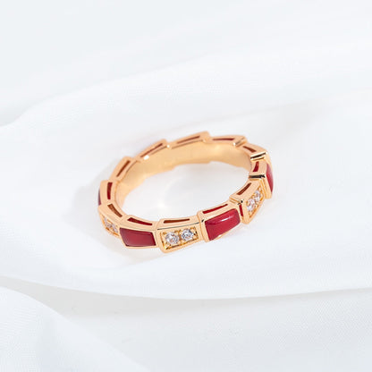 [⭐Mirelle]SERPENTI RING PINK GOLD CARNELIAN DIAMOND 3MM