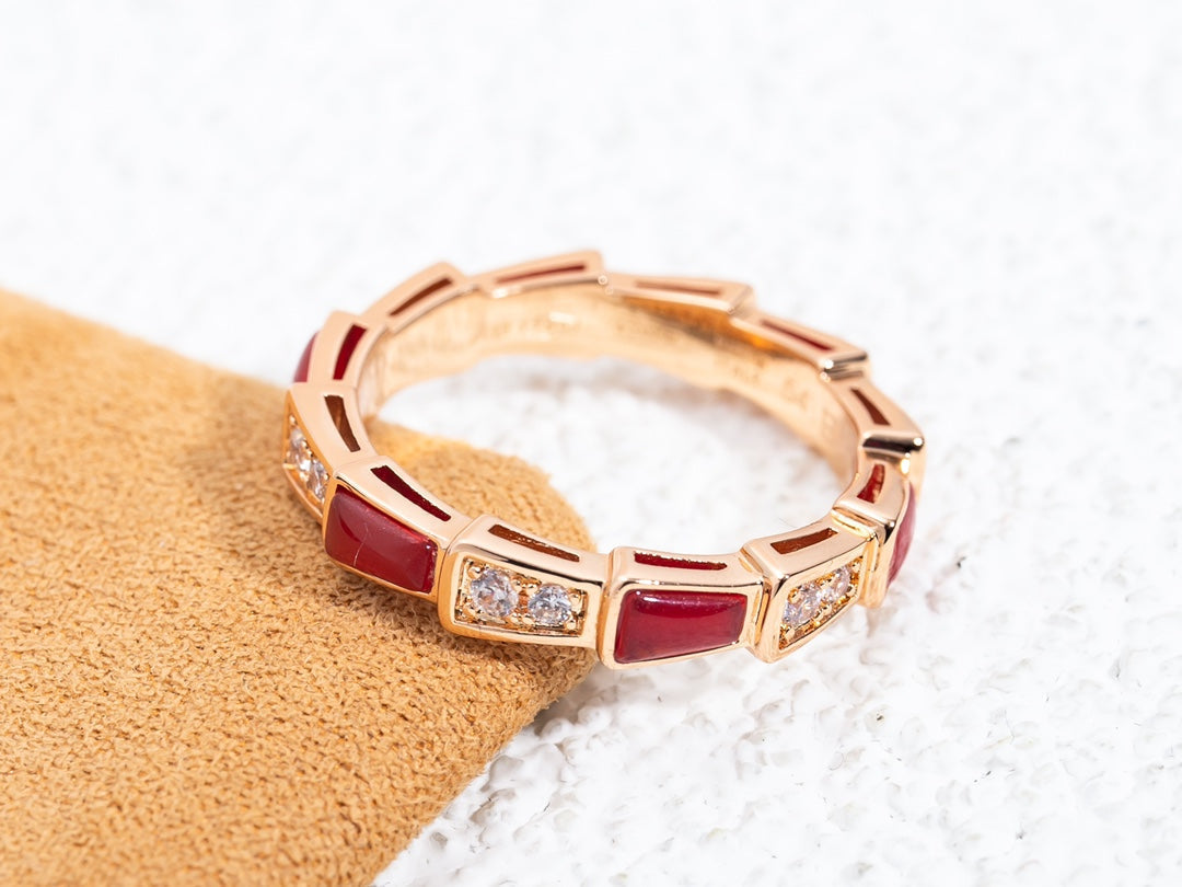 [⭐Mirelle]SERPENTI RING PINK GOLD CARNELIAN DIAMOND 3MM