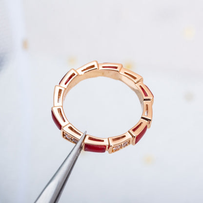 [⭐Mirelle]SERPENTI RING PINK GOLD CARNELIAN DIAMOND 3MM