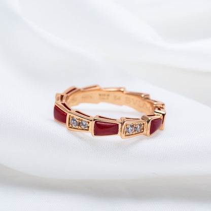 [⭐Mirelle]SERPENTI RING PINK GOLD CARNELIAN DIAMOND 3MM