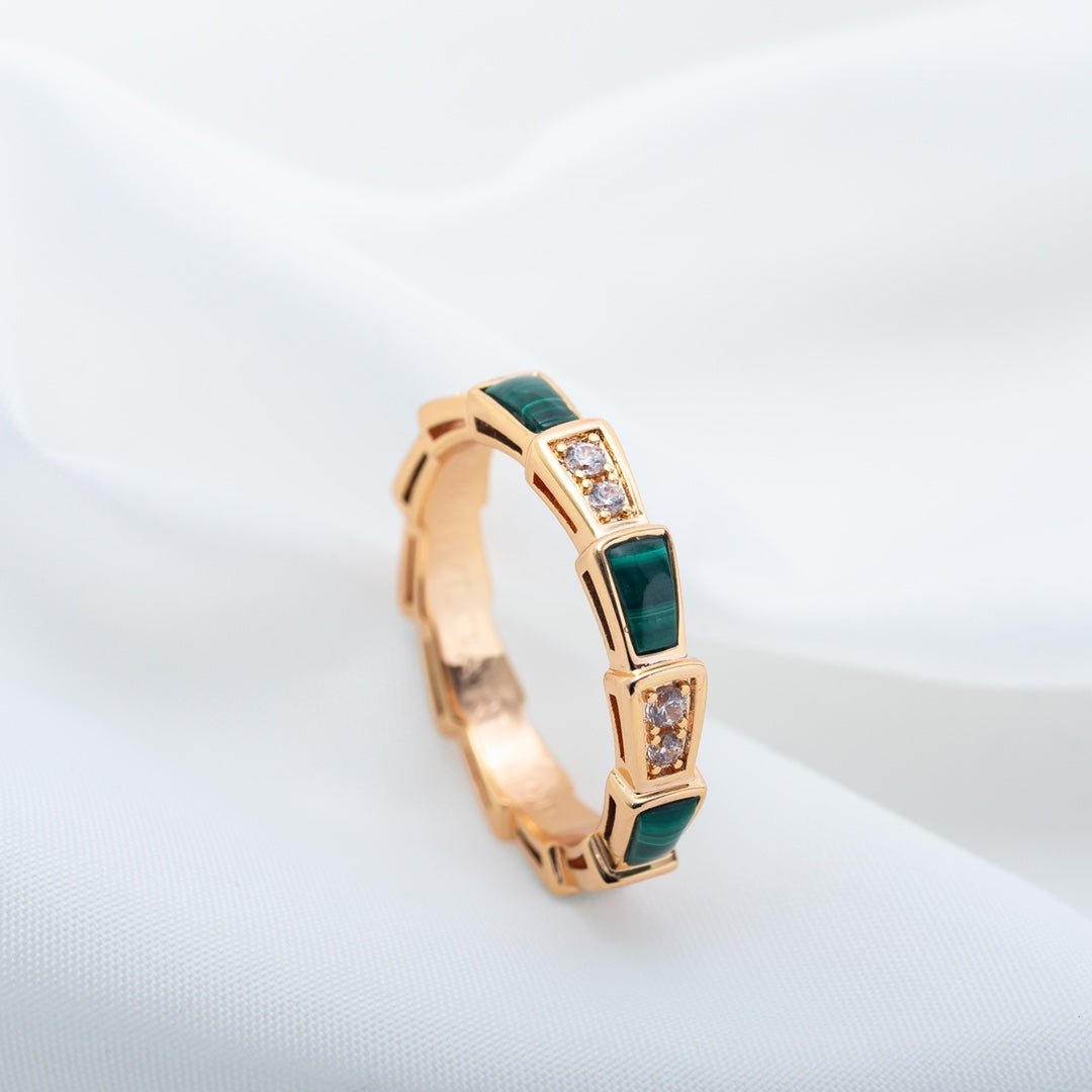 [⭐Mirelle]SERPENTI RING PINK GOLD MALACHITE DIAMOND 3MM