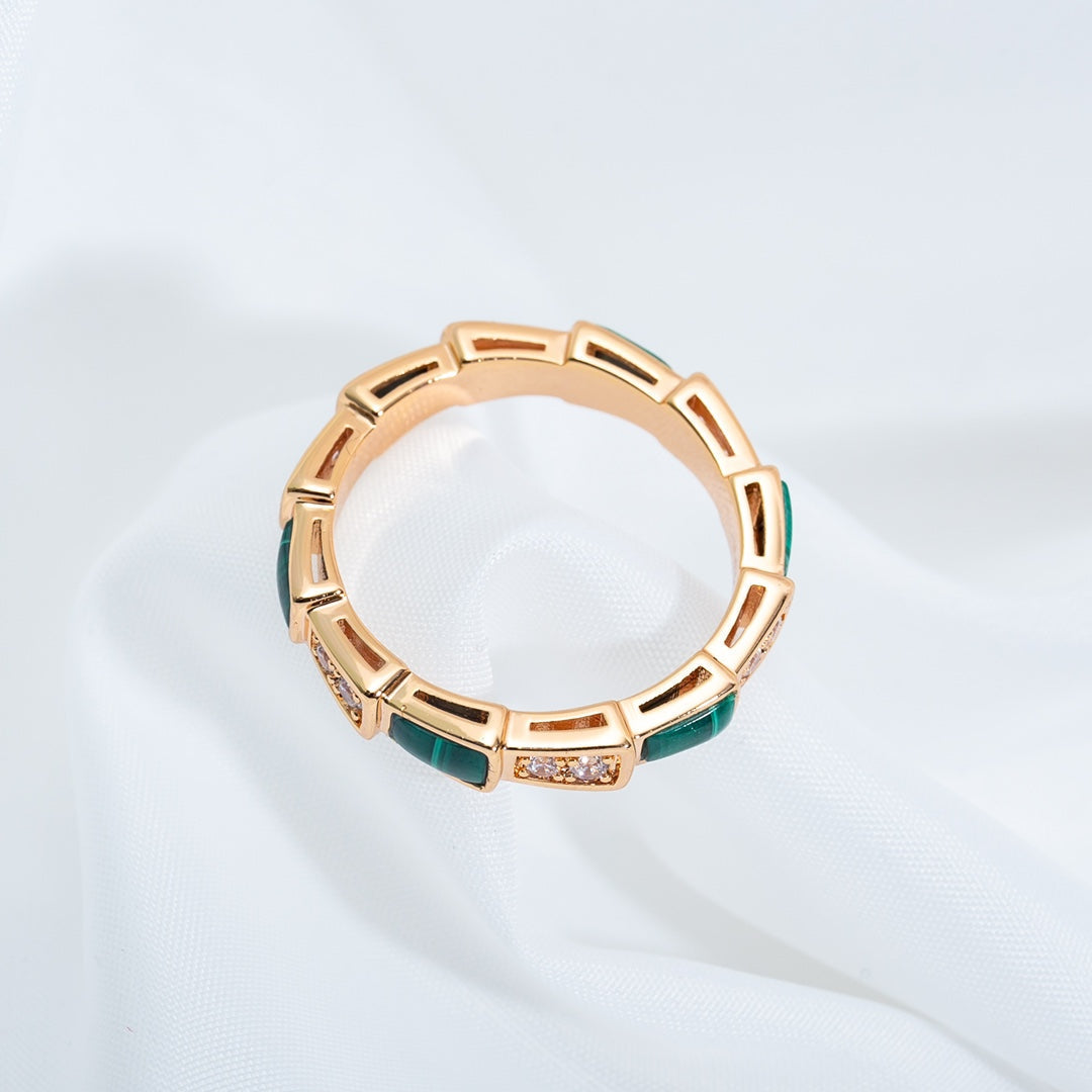 [⭐Mirelle]SERPENTI RING PINK GOLD MALACHITE DIAMOND 3MM