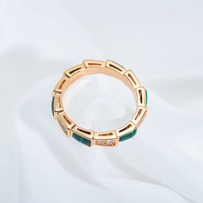 [⭐Mirelle]SERPENTI RING PINK GOLD MALACHITE DIAMOND 3MM