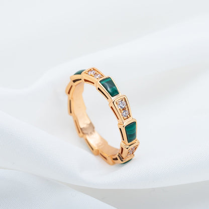 [⭐Mirelle]SERPENTI RING PINK GOLD MALACHITE DIAMOND 3MM