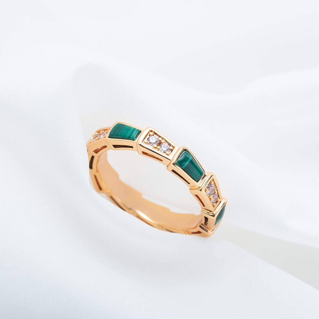 [⭐Mirelle]SERPENTI RING PINK GOLD MALACHITE DIAMOND 3MM