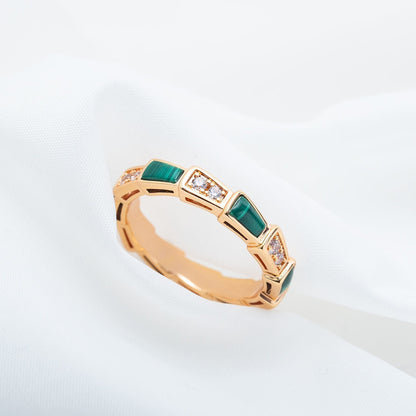 [⭐Mirelle]SERPENTI RING PINK GOLD MALACHITE DIAMOND 3MM