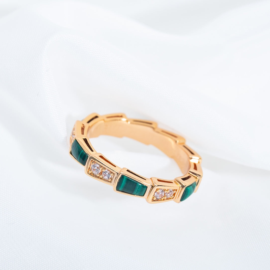 [⭐Mirelle]SERPENTI RING PINK GOLD MALACHITE DIAMOND 3MM