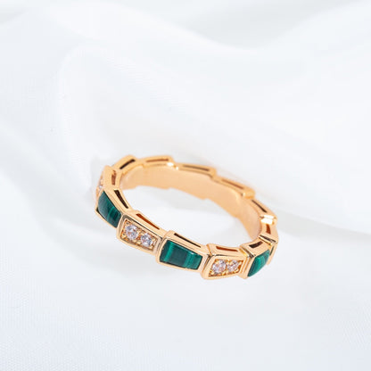 [⭐Mirelle]SERPENTI RING PINK GOLD MALACHITE DIAMOND 3MM