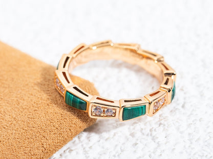 [⭐Mirelle]SERPENTI RING PINK GOLD MALACHITE DIAMOND 3MM