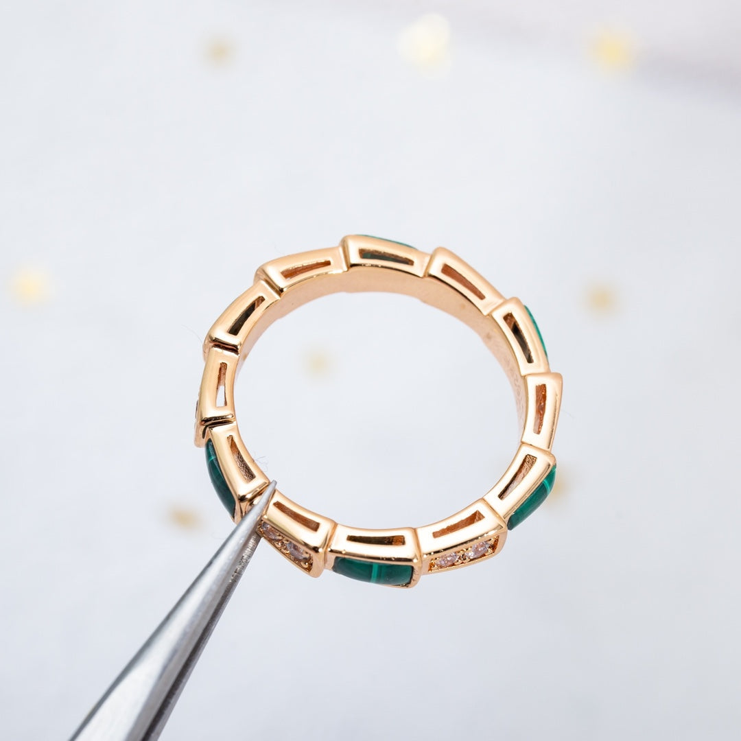 [⭐Mirelle]SERPENTI RING PINK GOLD MALACHITE DIAMOND 3MM