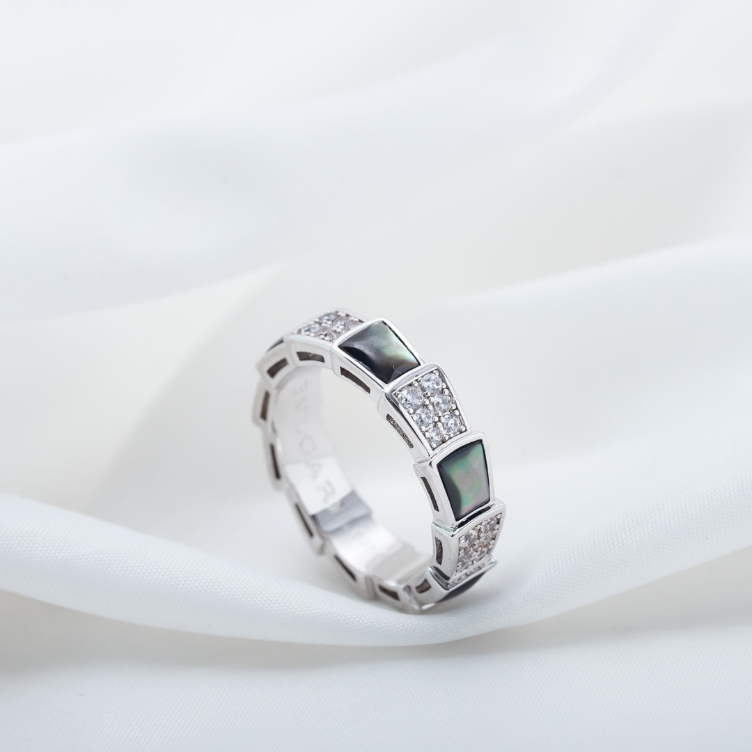[⭐Mirelle]SERPENTI RING SILVER DIAMOND BLACK MOP 4MM