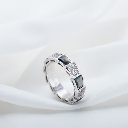 [⭐Mirelle]SERPENTI RING SILVER DIAMOND BLACK MOP 4MM