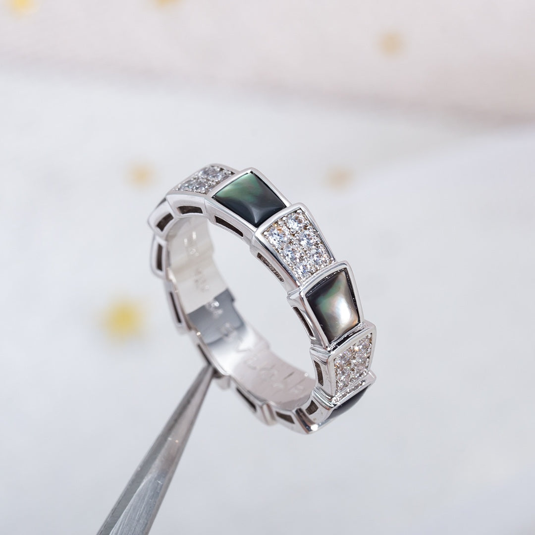 [⭐Mirelle]SERPENTI RING SILVER DIAMOND BLACK MOP 4MM