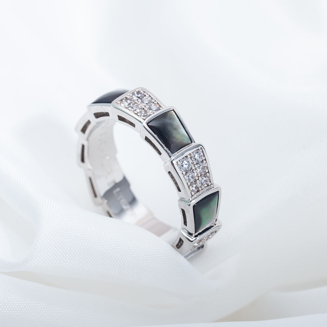 [⭐Mirelle]SERPENTI RING SILVER DIAMOND BLACK MOP 4MM