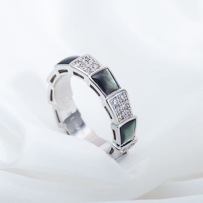 [⭐Mirelle]SERPENTI RING SILVER DIAMOND BLACK MOP 4MM