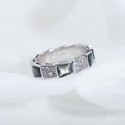 [⭐Mirelle]SERPENTI RING SILVER DIAMOND BLACK MOP 4MM