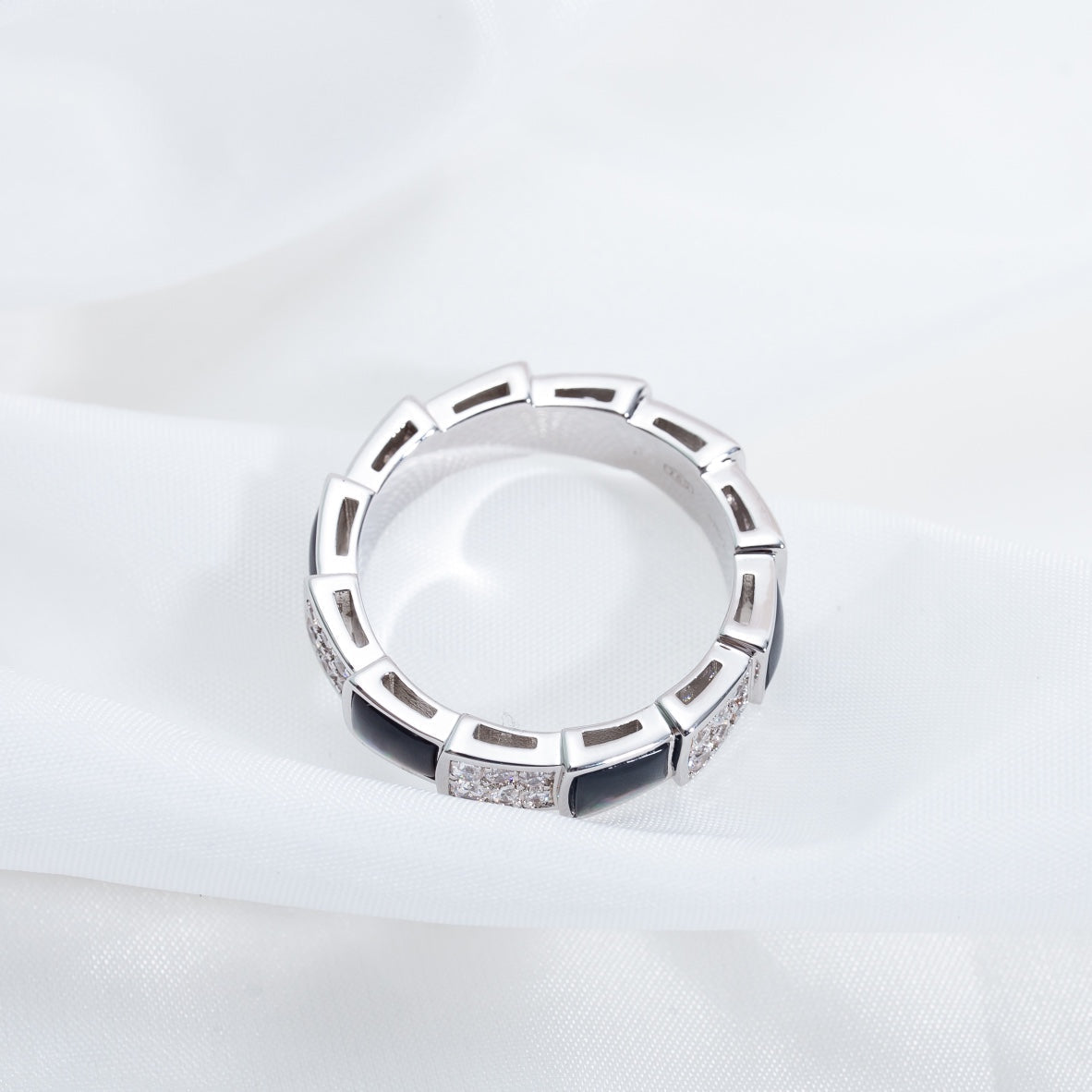[⭐Mirelle]SERPENTI RING SILVER DIAMOND BLACK MOP 4MM