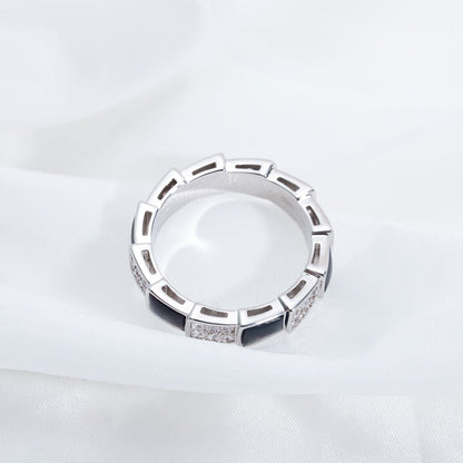 [⭐Mirelle]SERPENTI RING SILVER DIAMOND BLACK MOP 4MM