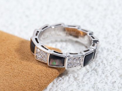 [⭐Mirelle]SERPENTI RING SILVER DIAMOND BLACK MOP 4MM