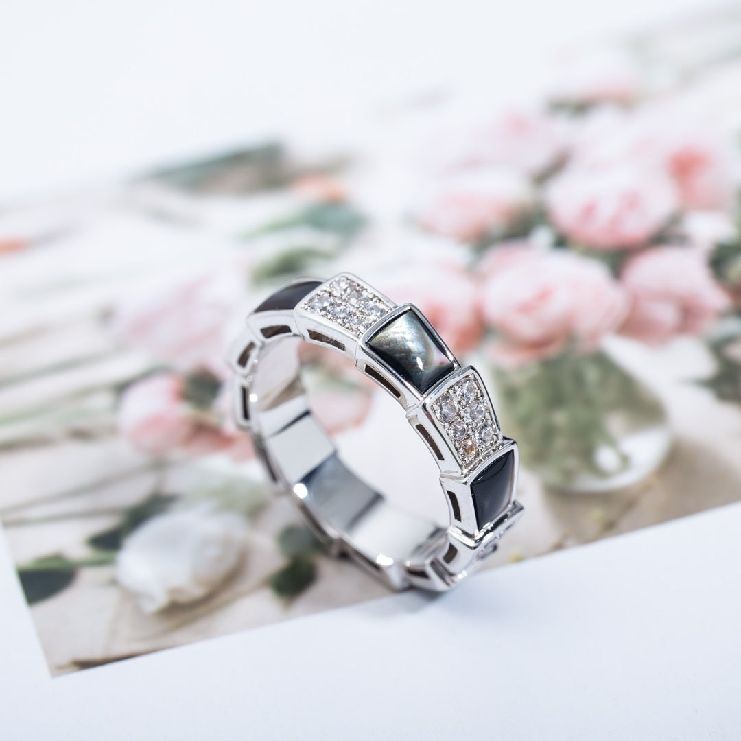[⭐Mirelle]SERPENTI RING SILVER DIAMOND BLACK MOP 4MM