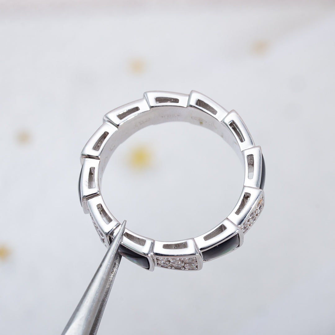 [⭐Mirelle]SERPENTI RING SILVER DIAMOND BLACK MOP 4MM