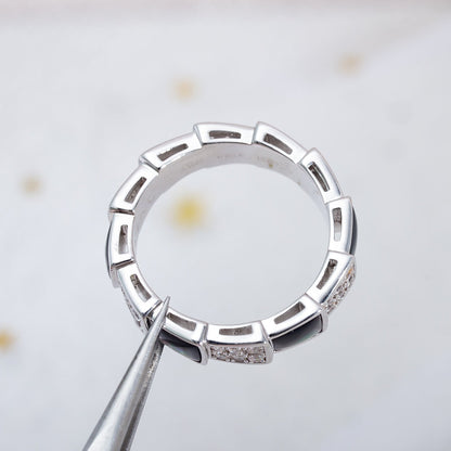 [⭐Mirelle]SERPENTI RING SILVER DIAMOND BLACK MOP 4MM