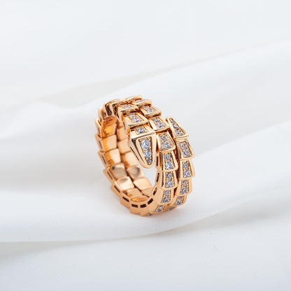 [⭐Mirelle]SERPENTI RING PINK GOLD DIAMOND DOUBLE ROW