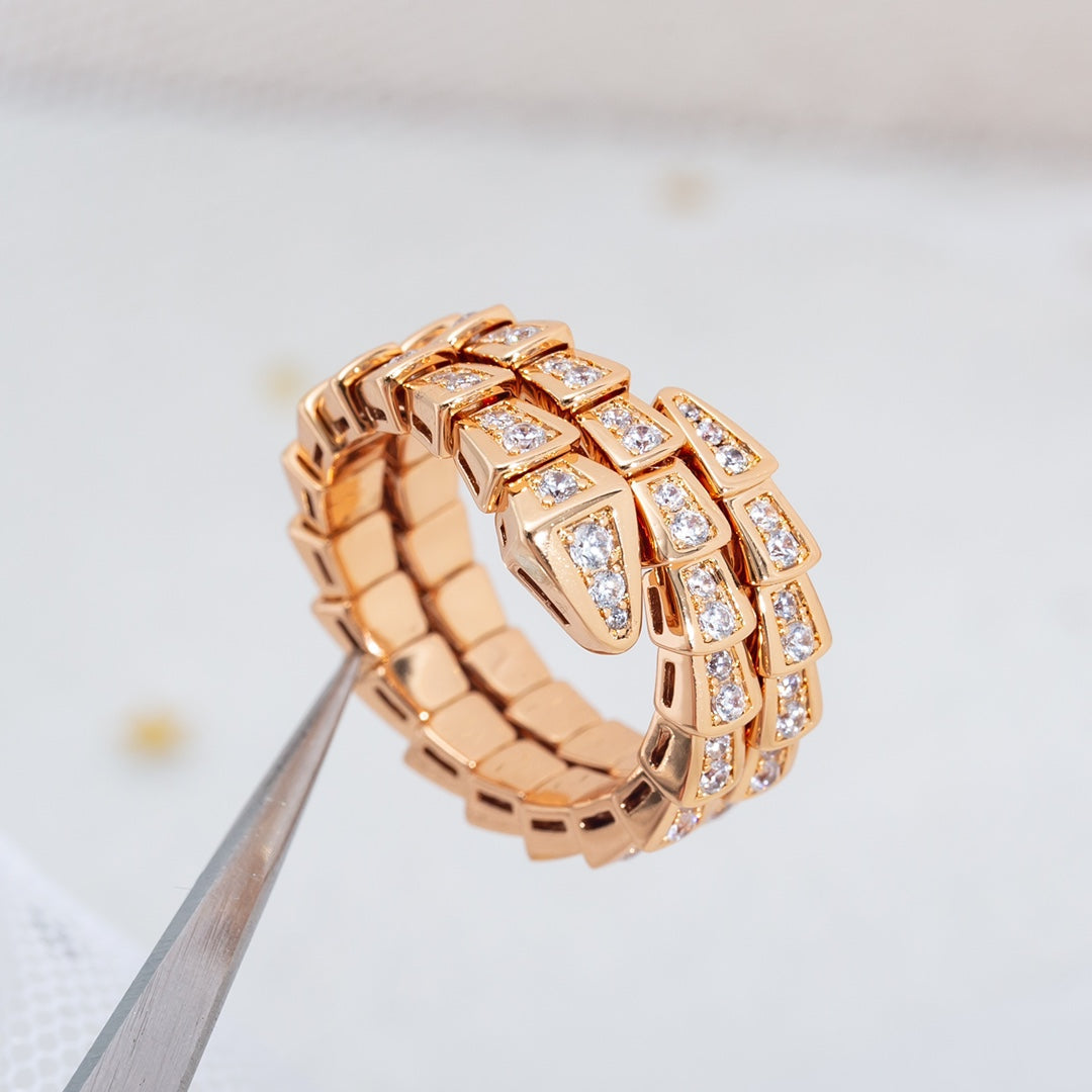 [⭐Mirelle]SERPENTI RING PINK GOLD DIAMOND DOUBLE ROW