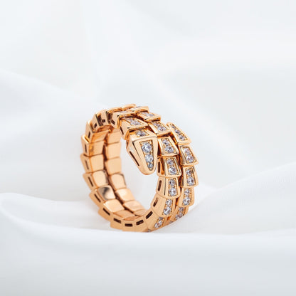 [⭐Mirelle]SERPENTI RING PINK GOLD DIAMOND DOUBLE ROW