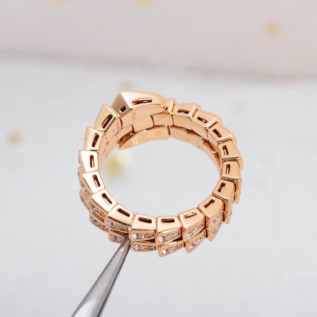 [⭐Mirelle]SERPENTI RING PINK GOLD DIAMOND DOUBLE ROW