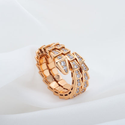 [⭐Mirelle]SERPENTI RING PINK GOLD DIAMOND DOUBLE ROW