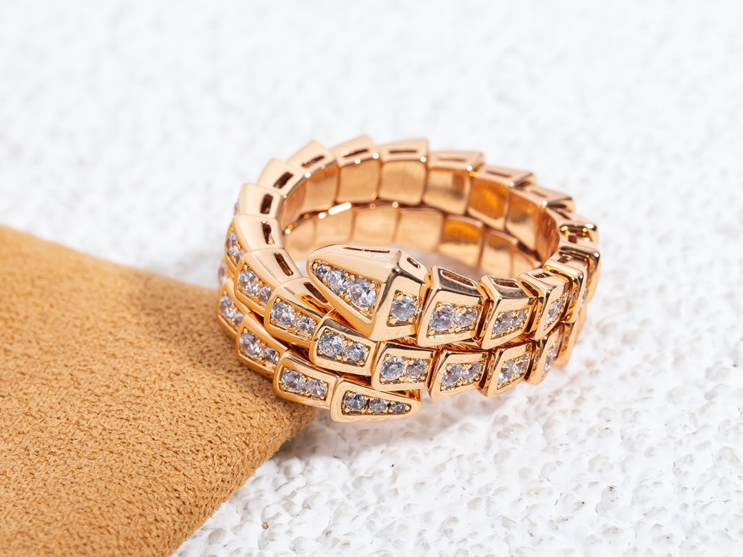 [⭐Mirelle]SERPENTI RING PINK GOLD DIAMOND DOUBLE ROW