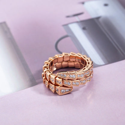 [⭐Mirelle]SERPENTI RING PINK GOLD DIAMOND DOUBLE ROW