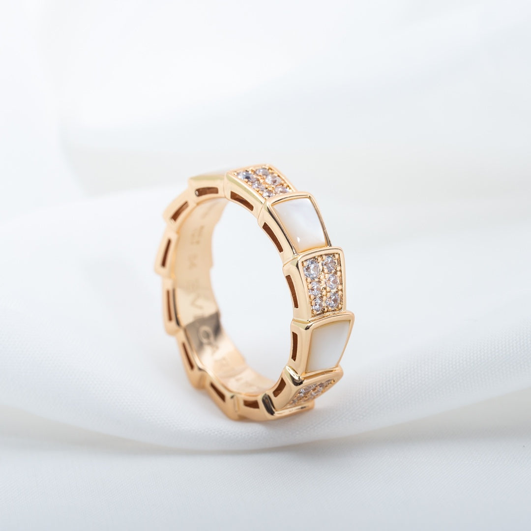 [⭐Mirelle]SERPENTI RING PINK GOLD MOP DIAMOND PAVED 4MM