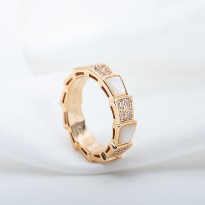 [⭐Mirelle]SERPENTI RING PINK GOLD MOP DIAMOND PAVED 4MM
