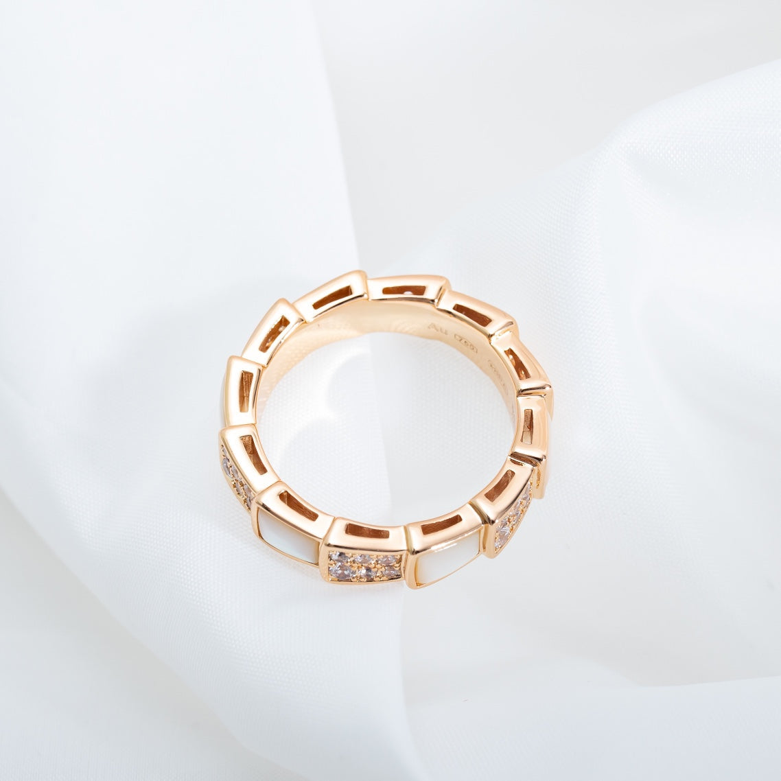 [⭐Mirelle]SERPENTI RING PINK GOLD MOP DIAMOND PAVED 4MM