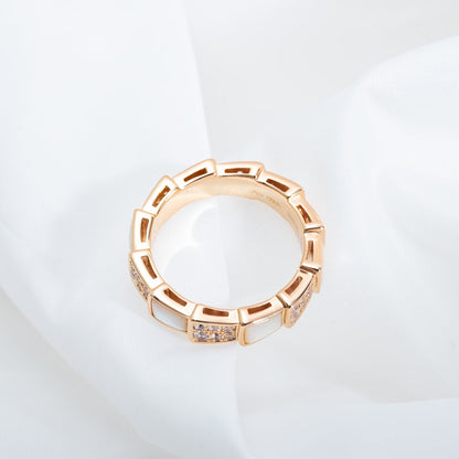 [⭐Mirelle]SERPENTI RING PINK GOLD MOP DIAMOND PAVED 4MM
