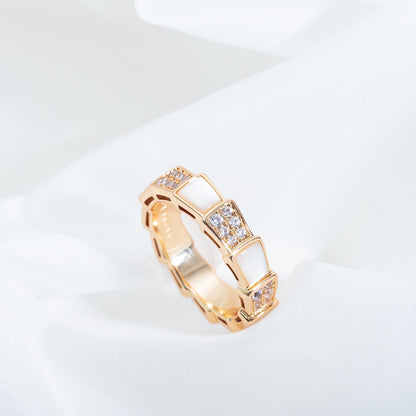[⭐Mirelle]SERPENTI RING PINK GOLD MOP DIAMOND PAVED 4MM
