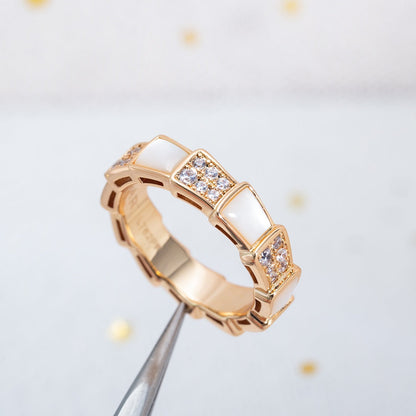 [⭐Mirelle]SERPENTI RING PINK GOLD MOP DIAMOND PAVED 4MM