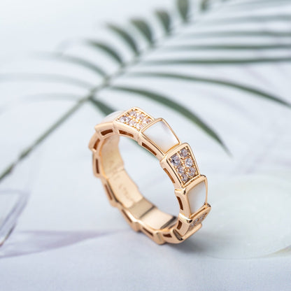 [⭐Mirelle]SERPENTI RING PINK GOLD MOP DIAMOND PAVED 4MM