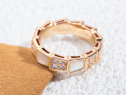 [⭐Mirelle]SERPENTI RING PINK GOLD MOP DIAMOND PAVED 4MM